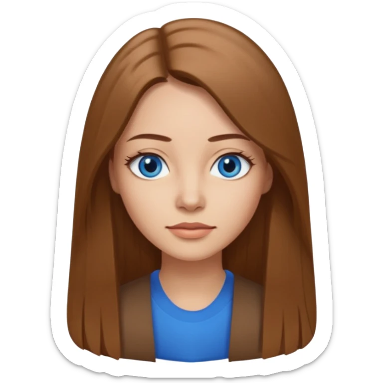 a woman, 30 years old, light skin with medium brown straight hair, long hair. blue eyes. No eyeglasses. hair in middle part. sticker