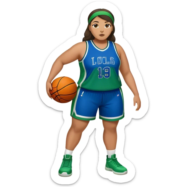 Full Body Latino plus size women basketball player wearing blue and green uniform sticker