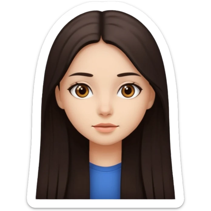 Can you make a girl with dark brown eyes with dark brown hair straight long hair sticker
