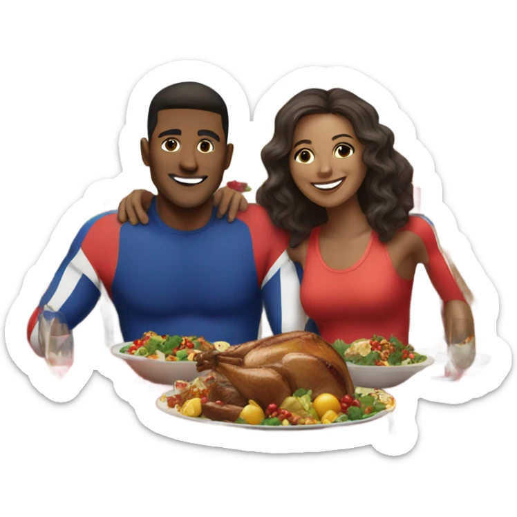 emoji Sports couple , a man and a woman in sportswear, sitting at the Christmas festive dinner table sticker