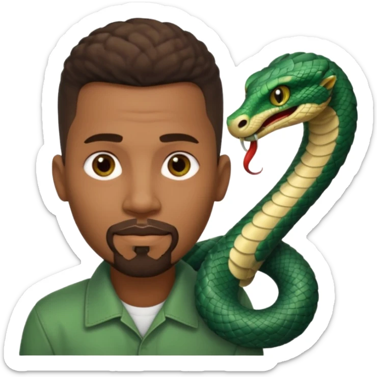 Homme couleur de peau noir, yeux marron avec un bouc que le menton, cheveux court avec dégradé sur le côté, avec un cobra à côté sticker