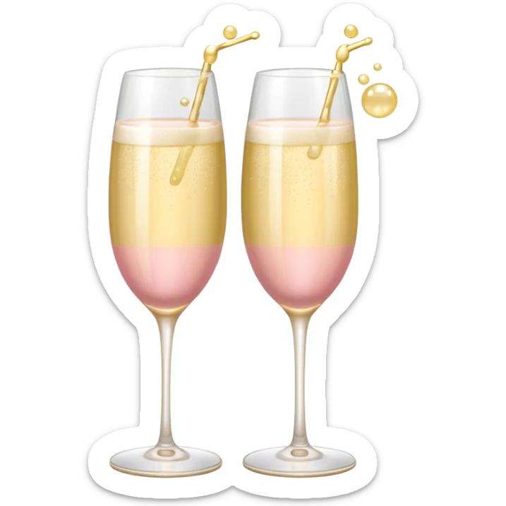 Two glasses of champagne in soft pink, beige and yellow pastel colors sticker