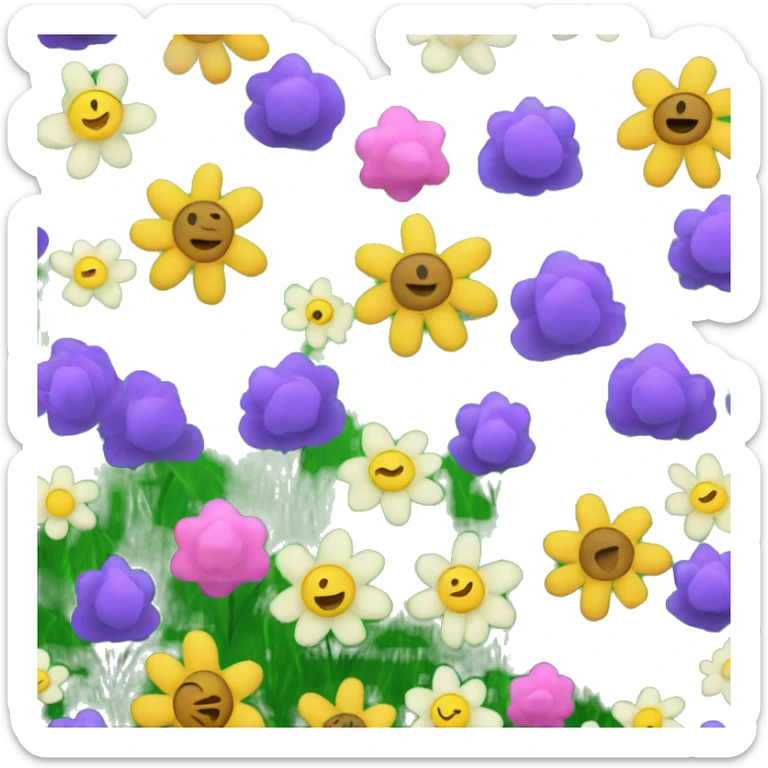 Blooming flowers and fresh green grass representing spring. sticker