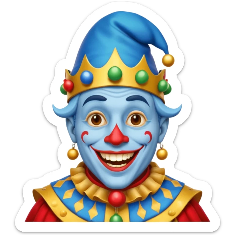 crazy funny colorful human jolly joker, medieval, vintage, court jester, mac os icon, blue color sticker
