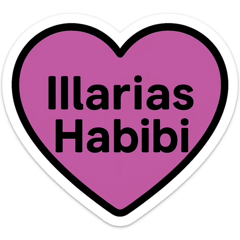 stylish and bold heart icon in black and purple with the text 'Illarias Habibi' inside sticker
