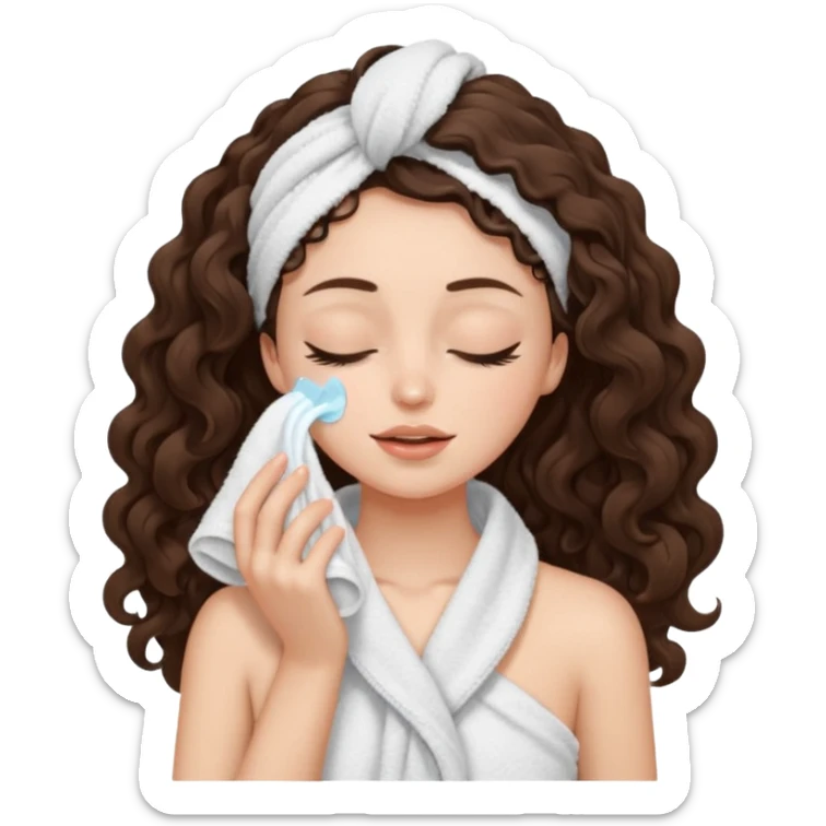 girl brunette with long curly hair getting a deep facial cleansing eyes closed sticker