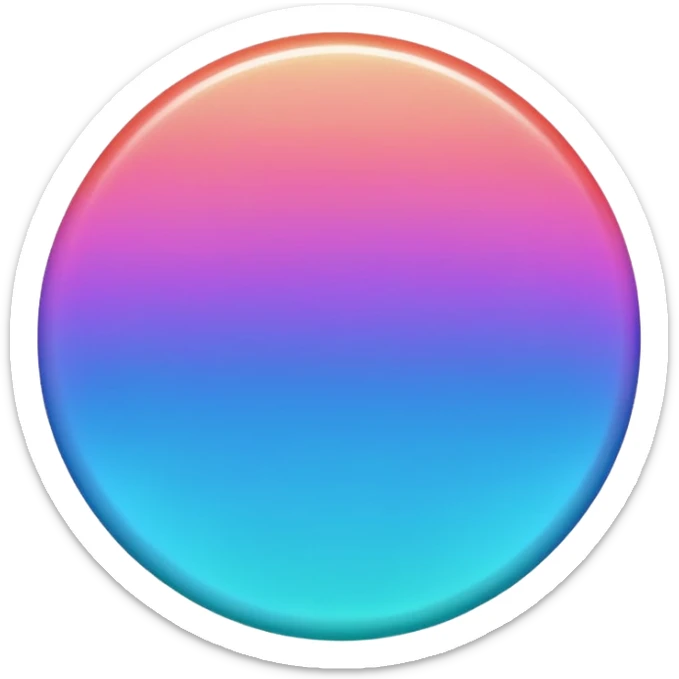 Credit coin in gradient of turquoise, blue, pink, purple, and coral as the main surface sticker