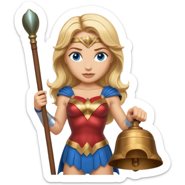 Blonde blue eyes Wonder Woman holding bell and baton sticker