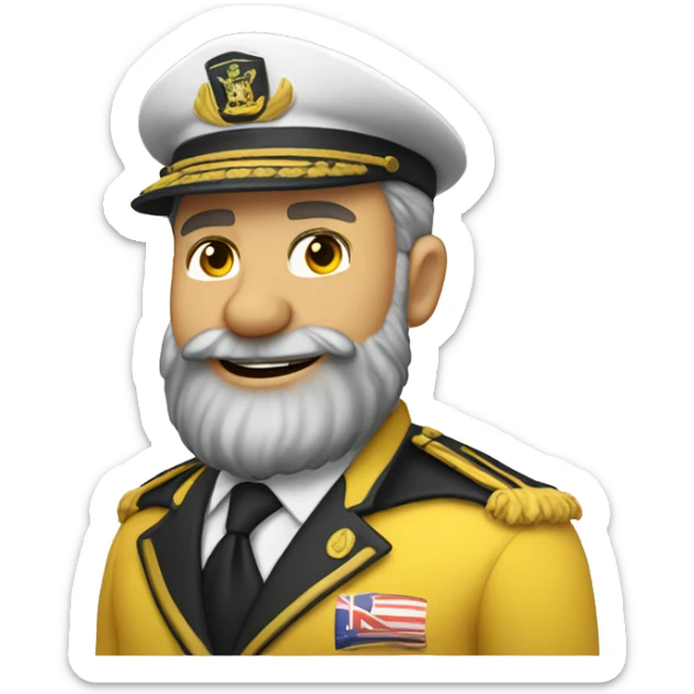 yellow classic emoji, yacht club captain, saluting, smiling, australian, beard stubble sticker