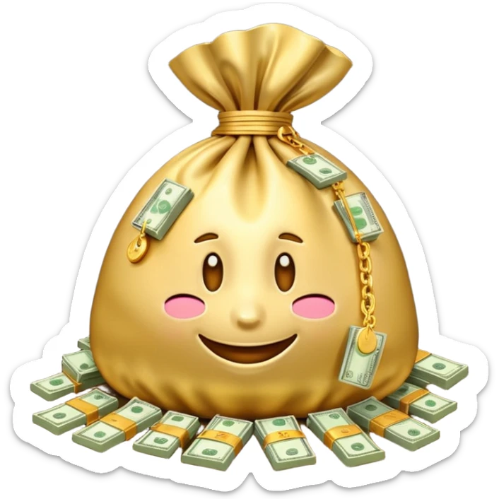 Luxury 3D emoji, overflowing money bag, stacks of cash, premium lighting, rich glossy look, ultra clean, transparent background


 sticker