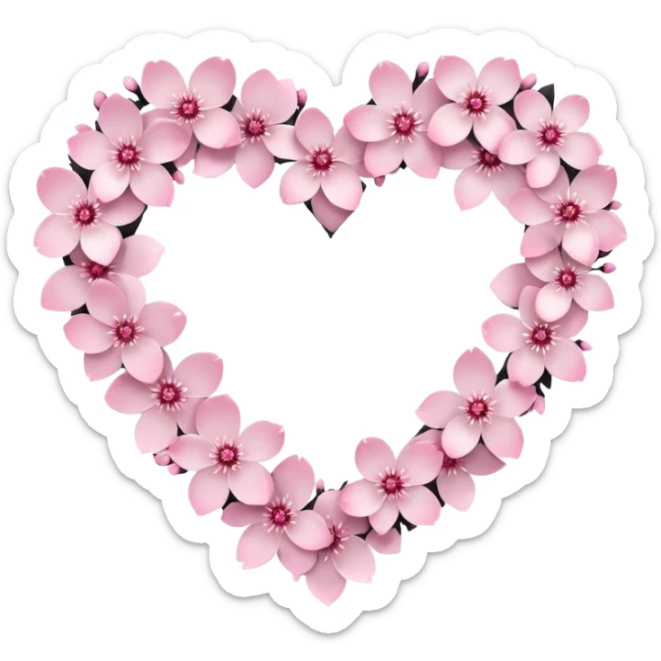 goth sakura heart, heart made of white sakura petals with pink accents, remove background sticker