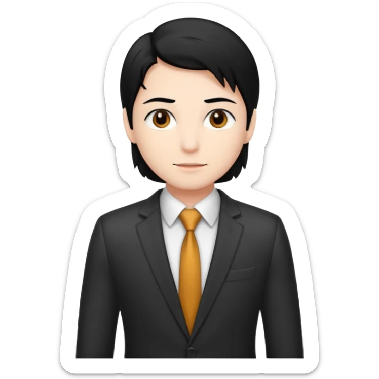 professional with white skin, straight hair black, brown eyes, sticker