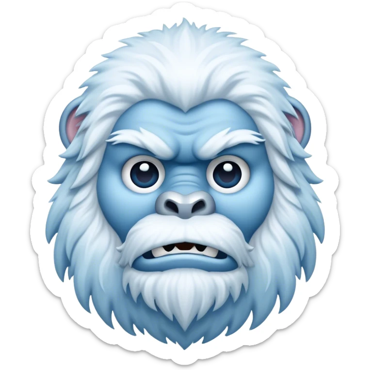 Cinematic Noble Yeti Portrait Emoji, Grand and enigmatic, with a towering, snow-dusted figure in pristine whites and cool blues, exuding ancient, mystical wisdom and stoic majesty, simplified yet exquisitely detailed with frosty textures, glowing with a gentle, icy outline that captures the awe-inspiring presence of a guardian of the frozen wilds! sticker