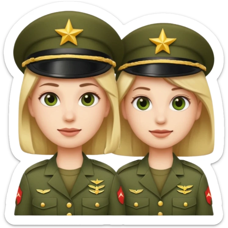 one emoji (female) wearing Army combat uniform and a second emoji (male) wearing the army green service uniform sticker