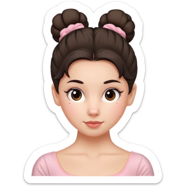white girl a single messy ballet bun, dark hair,  sticker