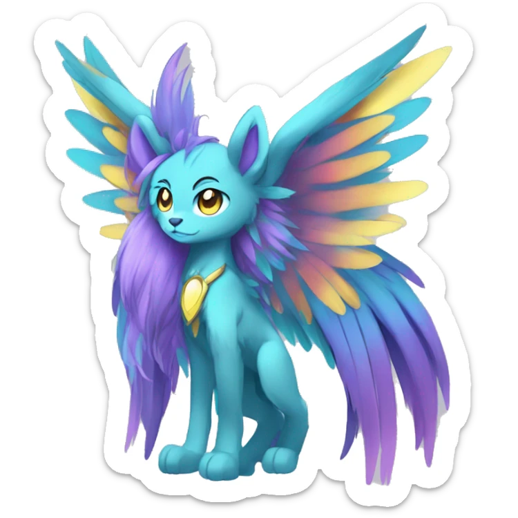 Anthro Sona Cool Edgy Cute Colorful Shy Winged Shiny Fakemon-Fantasy-Creature With Long Hair-Mane Full Body sticker