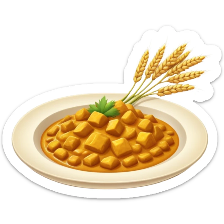 cartoon plate of curry with a giant stalk of wheat laying on top horizontally sticker