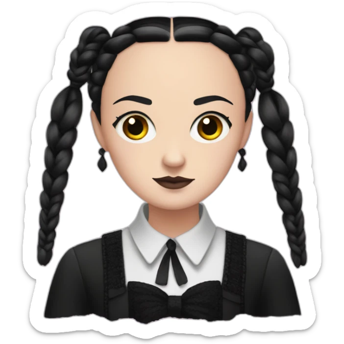 wednesday addams with braided hair and his painting nails sticker