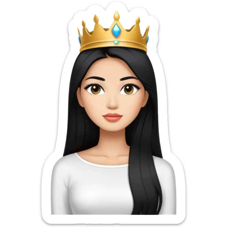 Miss Universe Southeast Asian woman with very long straight black hair wearing a beautiful white top sticker