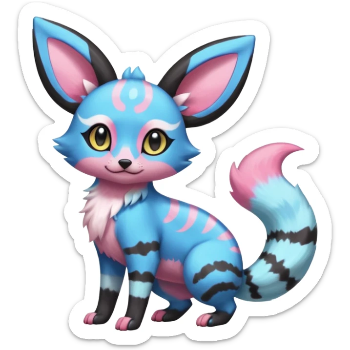 Rare realistic cool cute epic aesthetic colorful Amaura-Sylveon-Umbreon-Civet-Genet-species-Fakemon-hybrid-creature, with markings, full body sticker