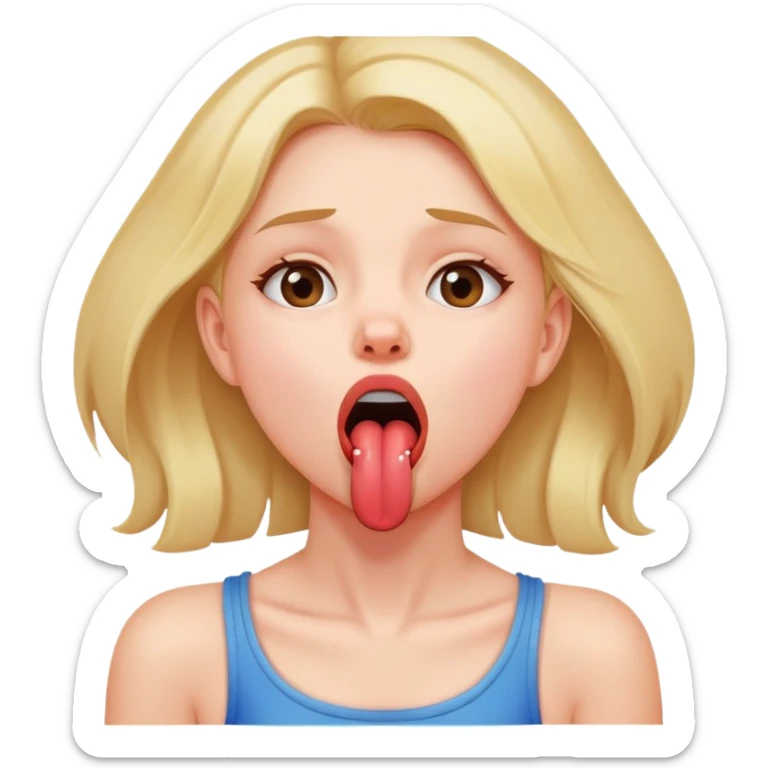 Girl with tongue out of mouth looking up choking neck sticker