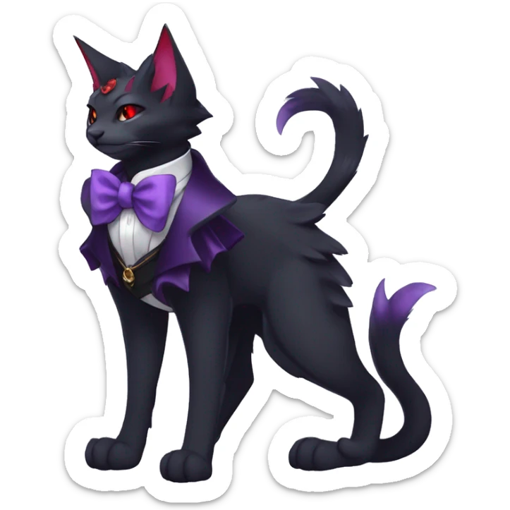 cool cartoon anthro edgy distinguished ethereal elegant beautiful fantasy black purple red ethereal fantasy nargacuga-Noivern-cat-Fakemon collar harness bow tie and bracers full body sticker
