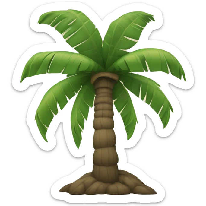 coconut tree with trunk in tones of brown and leaves in tones of green, no background, no sea, no sun, no sky sticker