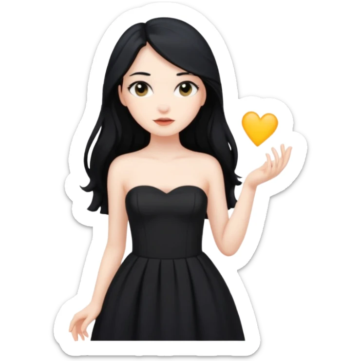Pale girl with long black hair and black strapless dress sticker