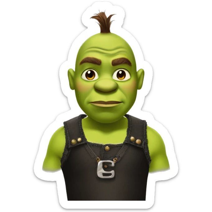 Shrek with short dead hair nose piercings with a black crop top and a Hennessy in his hand sticker