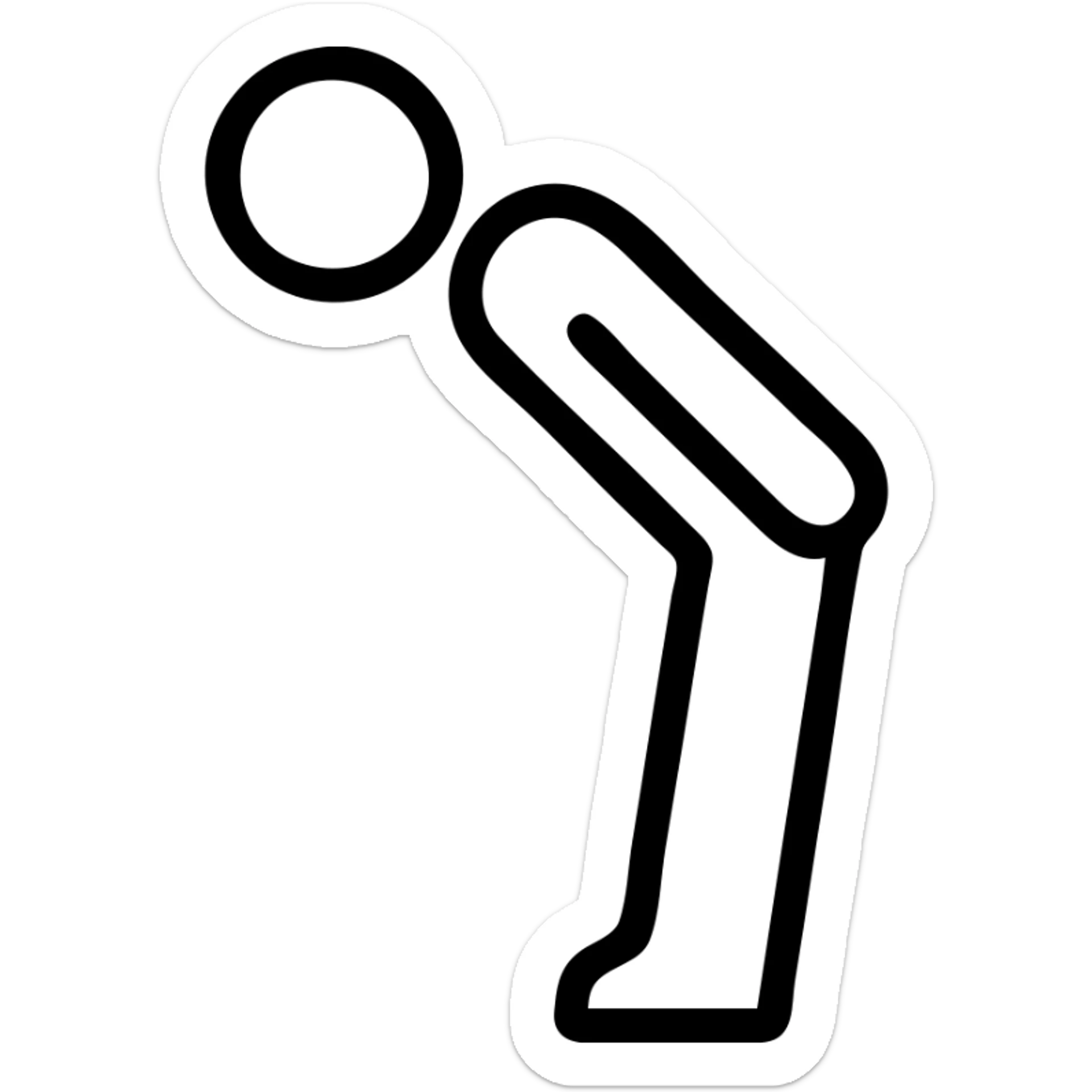 black outlined icon of a person bowing with white fill, purely symbolic, no text sticker