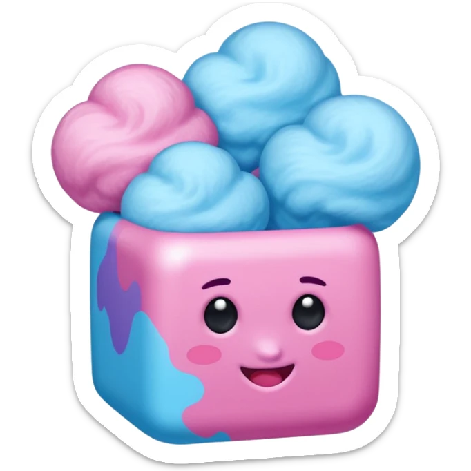 Cubed cotton candy in the order of cyan, blue, pink, and purple. sticker