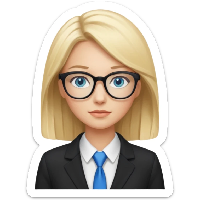 pretty caucasian woman with blonde hair and blue eyes with black glasses in a business suit sticker