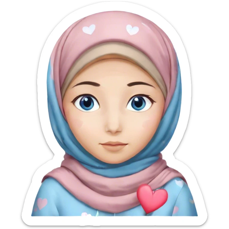 Turkish beautiful finish Konya girl blue eyes with hijab and pastel hearts dress sticker