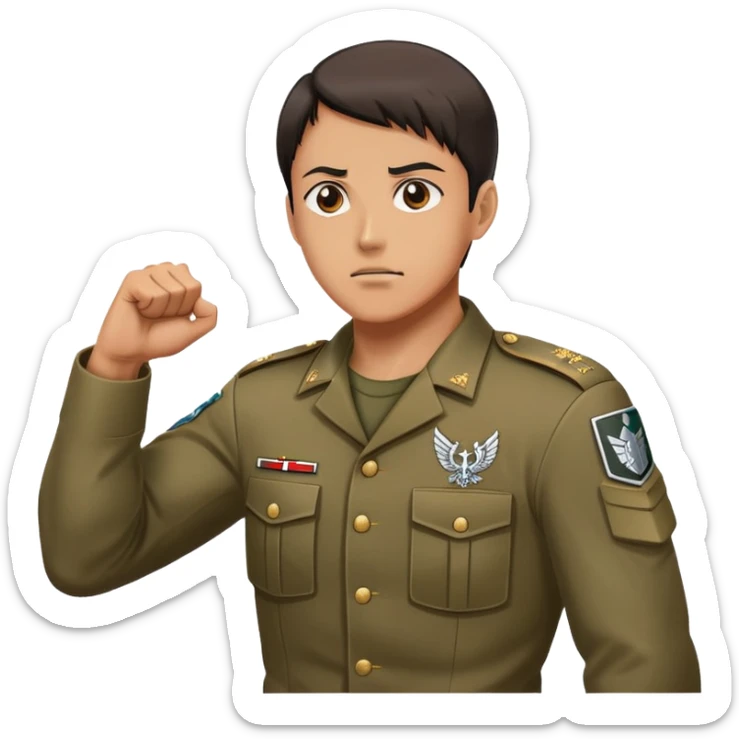 soldier doing the Attack on Titan salute with fist on chest, military salute with right fist over heart sticker