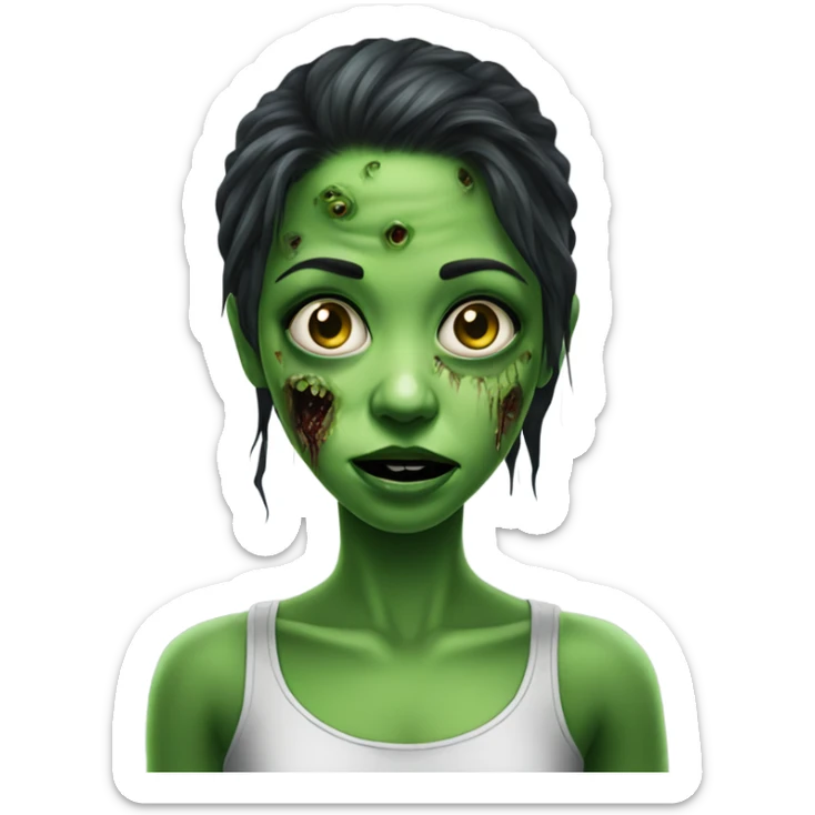 realistic portrait of girl put the same image but with the theme green zombie sticker