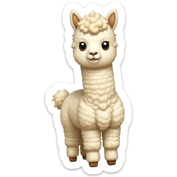 cinematic-[cream alpaca]-realistic-full-body-standing-emoji,-tail-flicking-lazily,-head-tilted-dramatically,-curly-[cream]-fur,-simplified-yet-realistic-focused-features,-highly-detailed,-glowing-with-an-almost-sarcastic-glow sticker