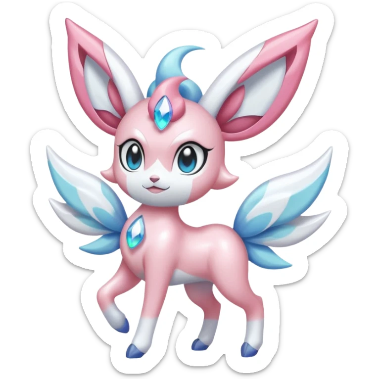 Shiny glossy pastel whitish Diancie-Absol-Sylveon-Meloetta-fusion  sticker