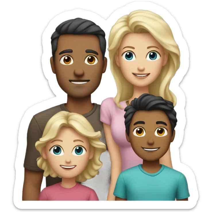 father with dark hair and mother with blond hair and two children sticker