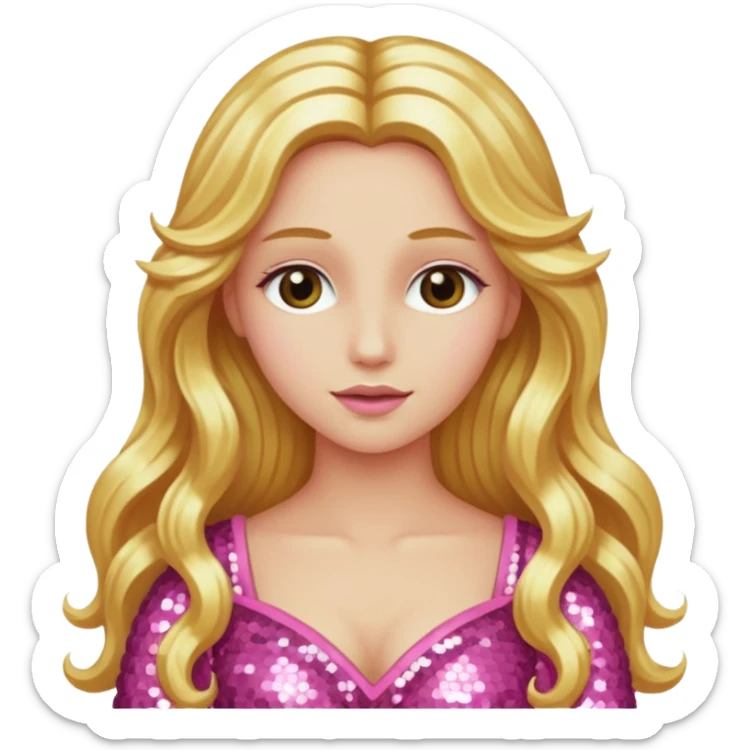 Venus, Goddess of Love with long golden blonde hair, pink sequin outfit sticker