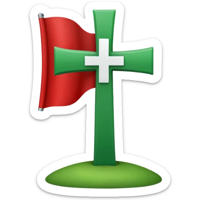 hacme un emoji de una vandera con el fondo rojo que tenca una cruz blanca y una equis por detras de la blanca de color verde sticker