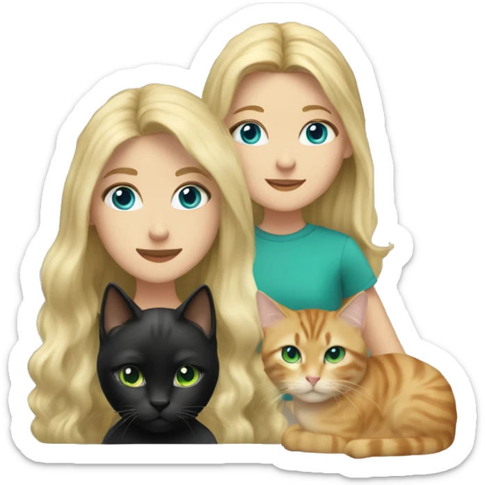 girl , blue eyes, with flowing blond hair and black tabby cat with green eyes sticker
