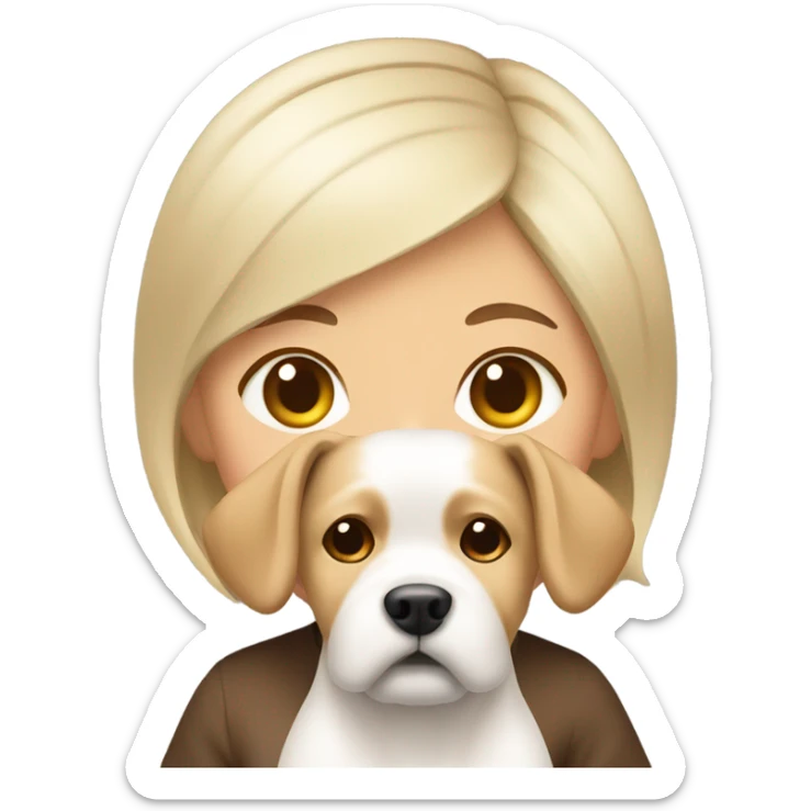 short haired blonde wasian girl holding brown eared coton dog sticker