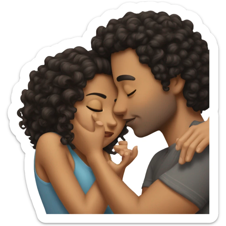 Hispanic with curly black hair kissing a curly brown hair white girl  sticker