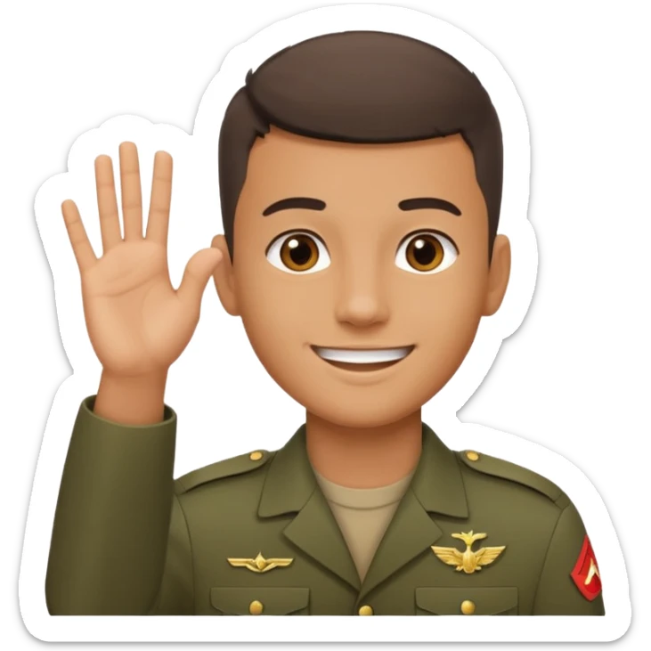 joven trigueno corte de pelo militar sonrisa bonita mano arriba sticker