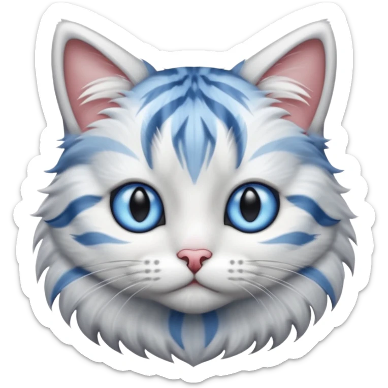 striped cat with hair in white and gray colors with blue eyes sticker