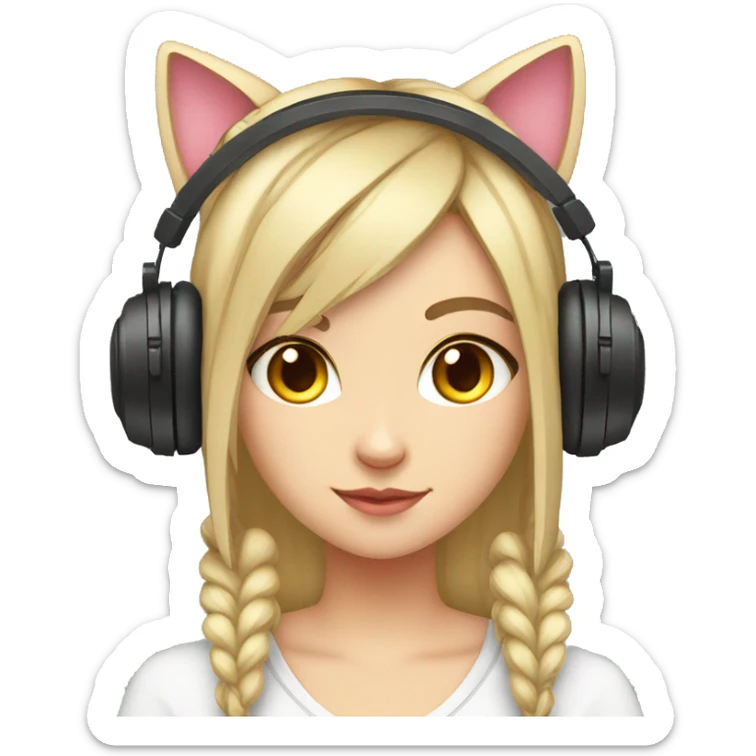 gamer girl with headphones with cat ears and joystick sticker