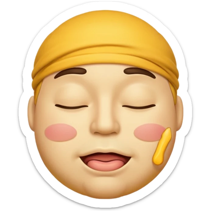 A male emoji with big fat lips with it’s eyes closed not smiling with its mouth closed and it’s yellow while making the ishowspeed face sticker