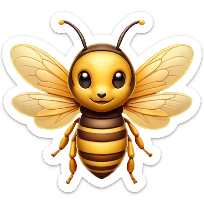 Cinematic Cute Hornet Portrait Emoji, Head tilted playfully and inquisitively, featuring a compact, delicately striped body with adorable, round eyes and subtly detailed wings, Simplified yet irresistibly adorable features, highly detailed, glowing with a warm, inviting glow, high shine, affectionate and lively, stylized with a touch of whimsical insect charm, soft glowing outline, capturing the essence of a mischievous yet endearing hornet that seems as if it could buzz out of the screen into your arms! sticker