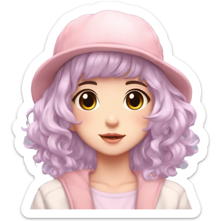 Gorgeous pastel anime girl with blushing face and hair garnitures and pretty hair and a cap aesthetic trending style sticker