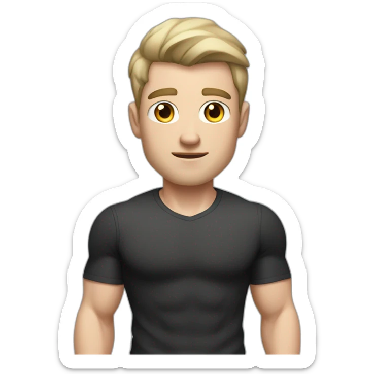 Confused Pale skinned Fit Man With the biceps and dark brown hair in black shirt, gray sports shorts and white Sneakers sticker